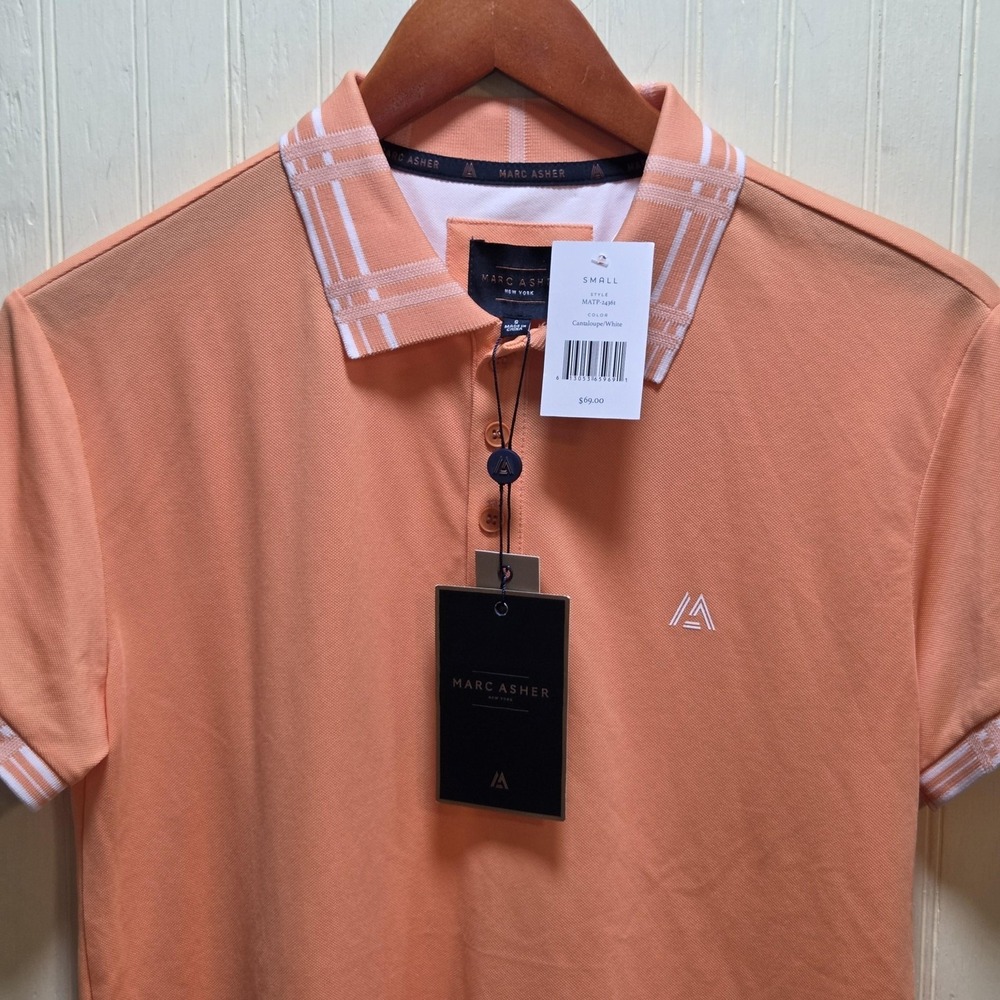 Marc Asher Polo Shirt Mens Small Orange‎ Solid Short Sleeve Knit Casual Top